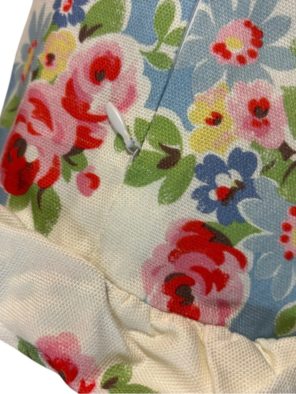 Cath Kidston NWT DAISY ROSE CHECK RUFFLE BLUE bolster pillow 8”x 20” - Picture 7 of 8